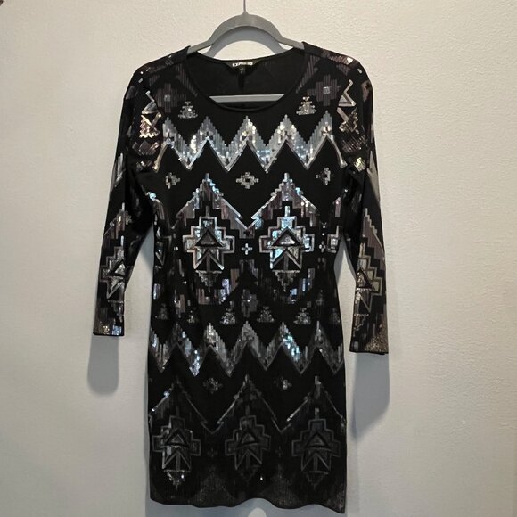 Express’ Black Sequin Mini Dress, Size Medium - Picture 3 of 9